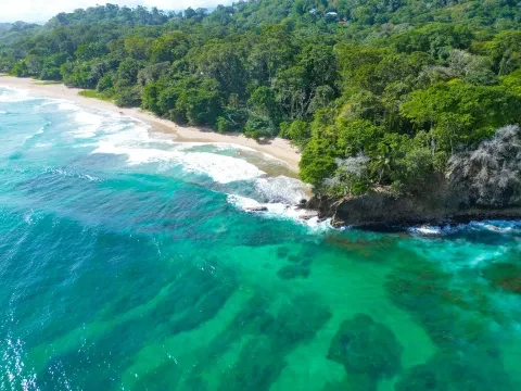 Luftaufnahme von Costa Rica der Karibik, aufgenommen mit einer Drohne